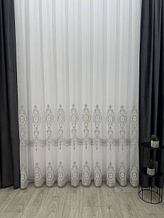 Тюль на бамбуковій основі з красивою вишивкою. Колір: сірий