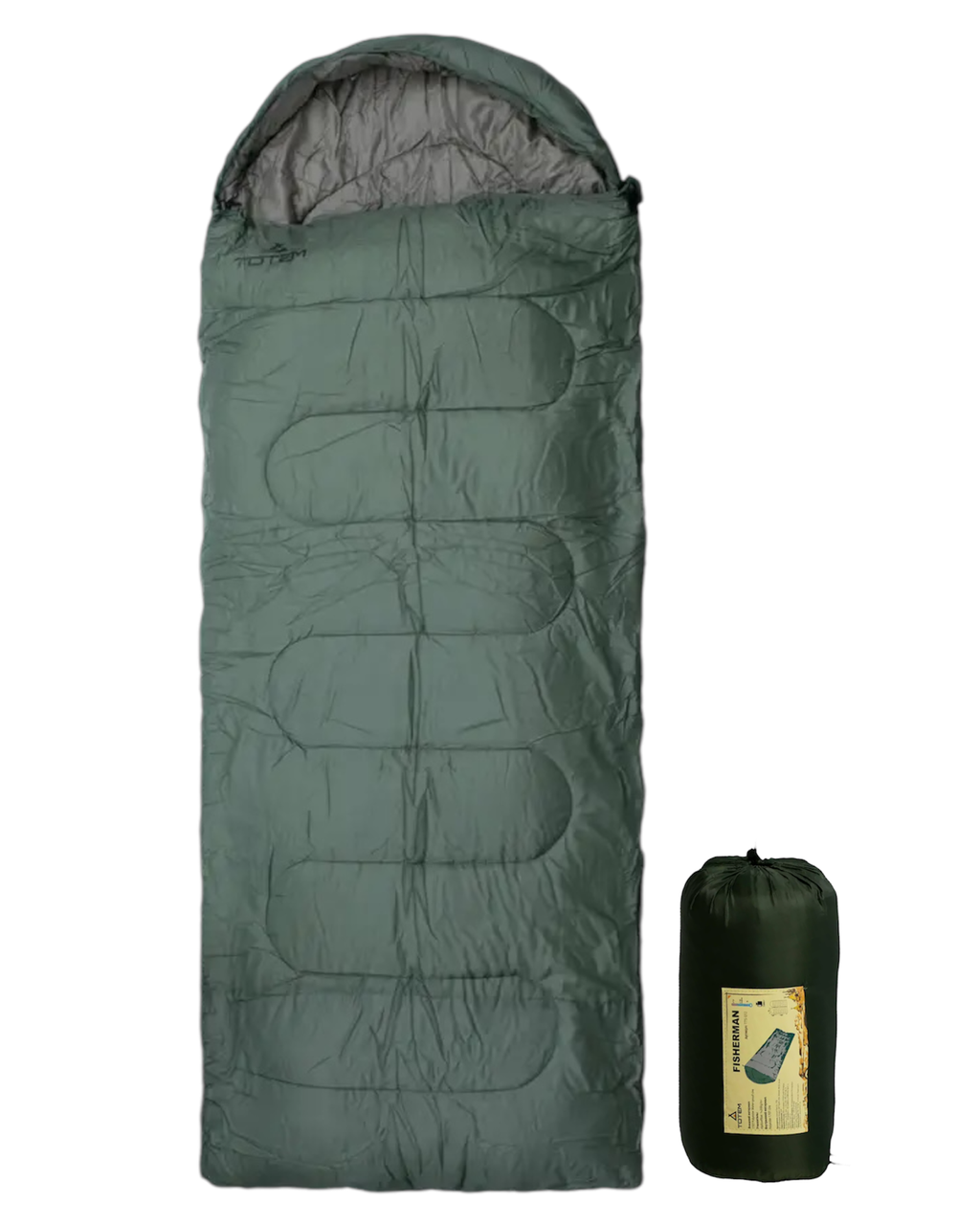 Спальний мішок літній широкий Totem Fisherman XXL 220х90 см олива, лівий