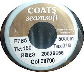 Нитки текстуровані Coats Seamsoft 160 5000 м Col. 09700 чорний, фото 3