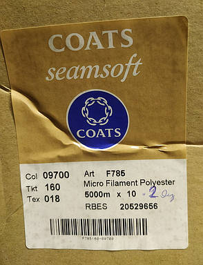 Нитки текстуровані Coats Seamsoft 160 5000 м Col. 09700 чорний, фото 4