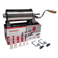 Шприц для ковбас із нержавіючої сталі горизонтальний на 3 кг Vanessa з 5 насадками та силіконовим поршнем