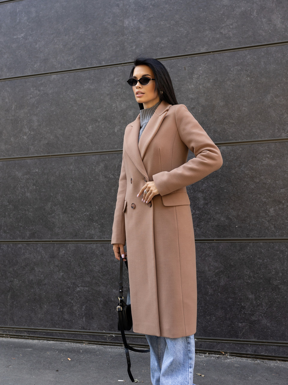 Зимове жіноче пальто бежевого кольору 40, 42, 44, 46, 48, 50 жіноче зимове пальто з кашеміру, фото 1