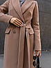 Жіноче бежеве класичне довге пальто кашемір з поясом, фото 9
