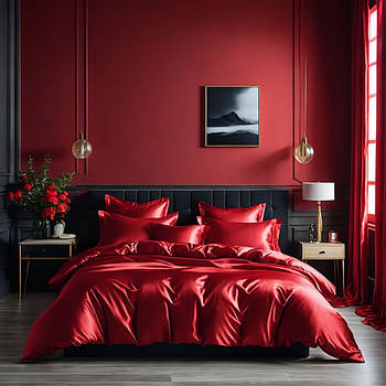 Підковдра на блискавці 145х215 Королева Ночі (Сатин Premium) | Полуторна | Однотонний червоний