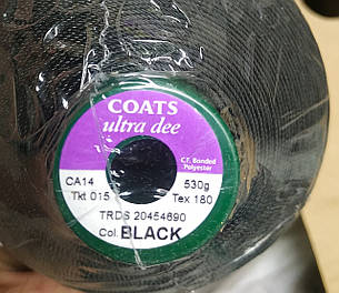 Нитка Coats Ultra Dee Великобританії для Вітрилосів, яхт, водостійка посилена N15 3000 м чорний, фото 1