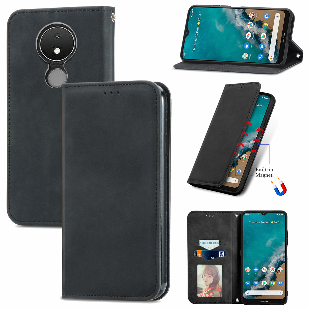 Чохол-книжка Skin Feel Leather Wallet для Nokia C21 Black, фото 1