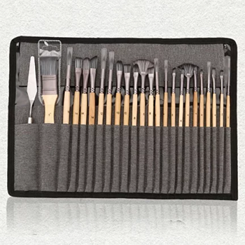 Пензлики для малювання а також шпатель зі зручною ручкою в комплекті йде чохол для пензлів художника, дерево