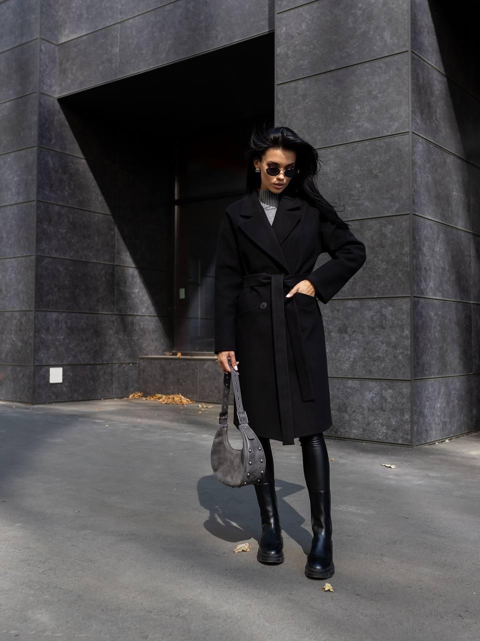 Зимове чорне кашемірове тепле двобортне жіноче утеплене пальто, фото 1