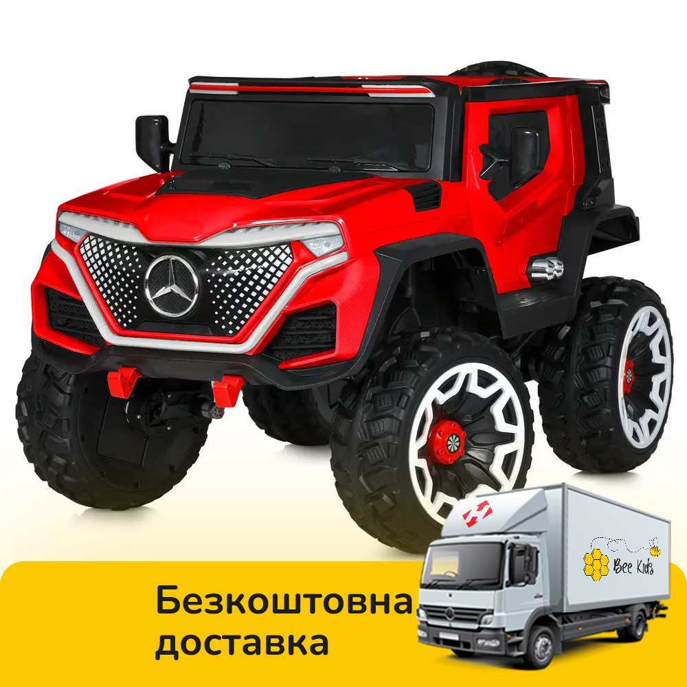 Електромобіль джип Mercedes (4 мотори по 25W, 12V10AH, музика, світло, пульт 2,4G) Bambi M 5912EBLR-3 Червоний, фото 1