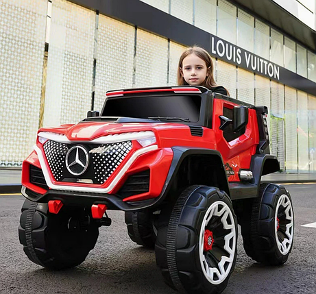 Електромобіль джип Mercedes (4 мотори по 25W, 12V10AH, музика, світло, пульт 2,4G) Bambi M 5912EBLR-3 Червоний, фото 1