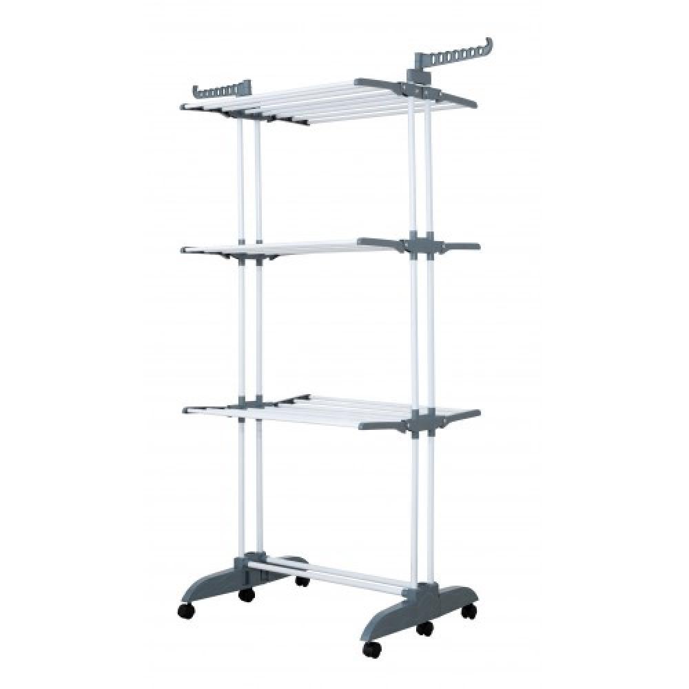 Багатоярусна вертикальна сушарка для одягу сіра B88, компактна з регульованими полицями, для дому антикорозійна