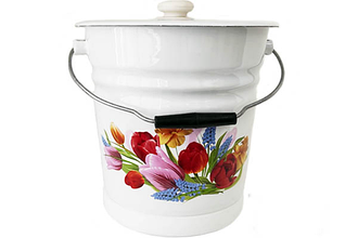 Відро емальоване конічне 12л з кришкою біле "Весняний букет" Новомосковськ І1324/2