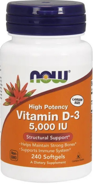 Вітамін Д 5000 NOW Vitamin D-3 5000 IU 240 гел капс