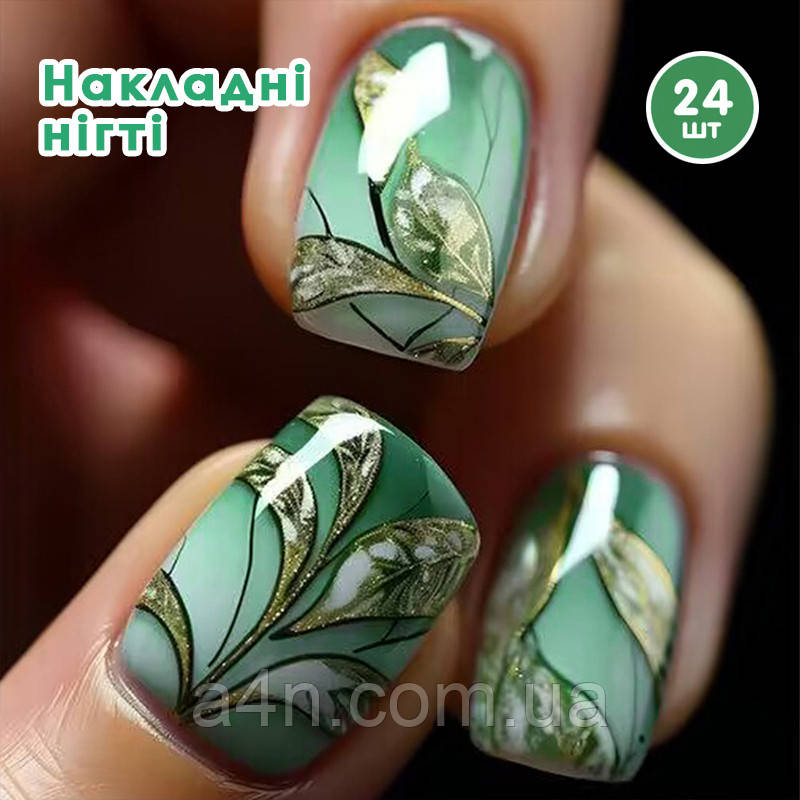 Накладні нігті 24 шт.+ клейові стики для нігтів, типси квадрат для манікюру, фото 1
