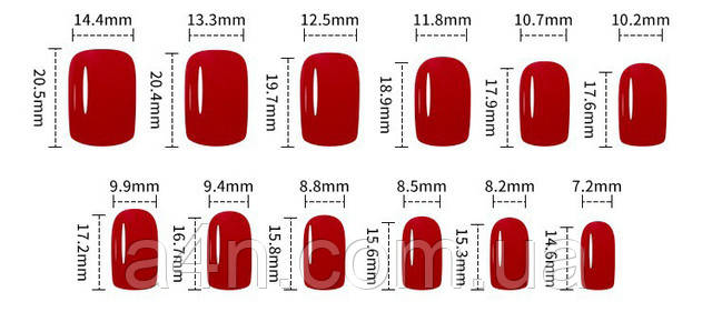 Накладные ногти - Интернет-магазин A4N Размеры накладных ногтей