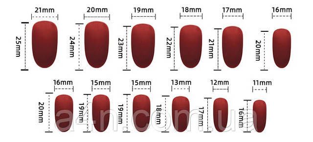 Размеры накладных ногтей