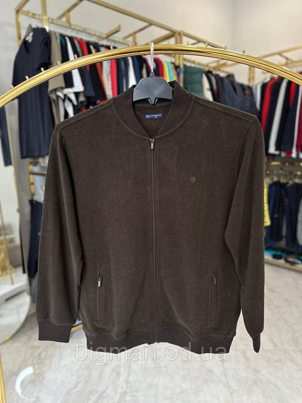 Плюшева кофта бомбер TonyМ 7020 (батал) 3-7XL коричнева