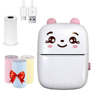 Міні принтер + Подарунок Кольоровий термопапір 3шт / Дитячий блютуз термопринтер