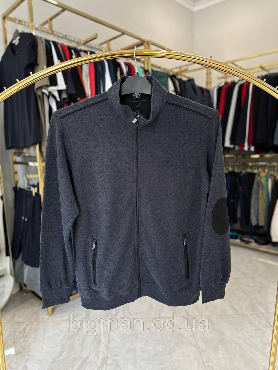 Плюшева кофта стійка TonyМ 7019 (батал) 3-7XL сіра