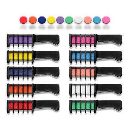 Набір крейди для волосся 10 шт. Hair chalk Різнобарвні барвники гребінець для дітей і дорослих (80)), фото 2