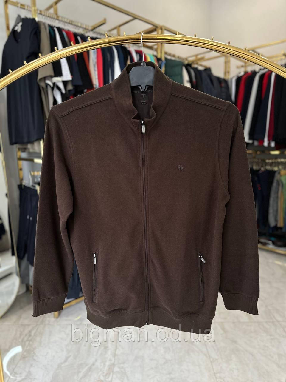Плюшева кофта стійка TonyМ 7019 (батал) 3-7XL коричнева