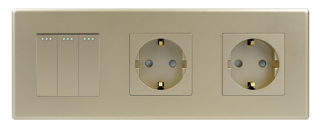 Вимикач (3кл.) + Розетка (2 шт.) 1DAL | Золото (P228-SW3G-STX2.GD)