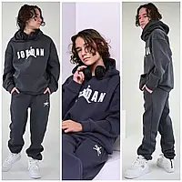 Детский теплый спортивный костюм на мальчика кофта - худи + штаны джоггеры 9,10,11,12,13 лет серый
