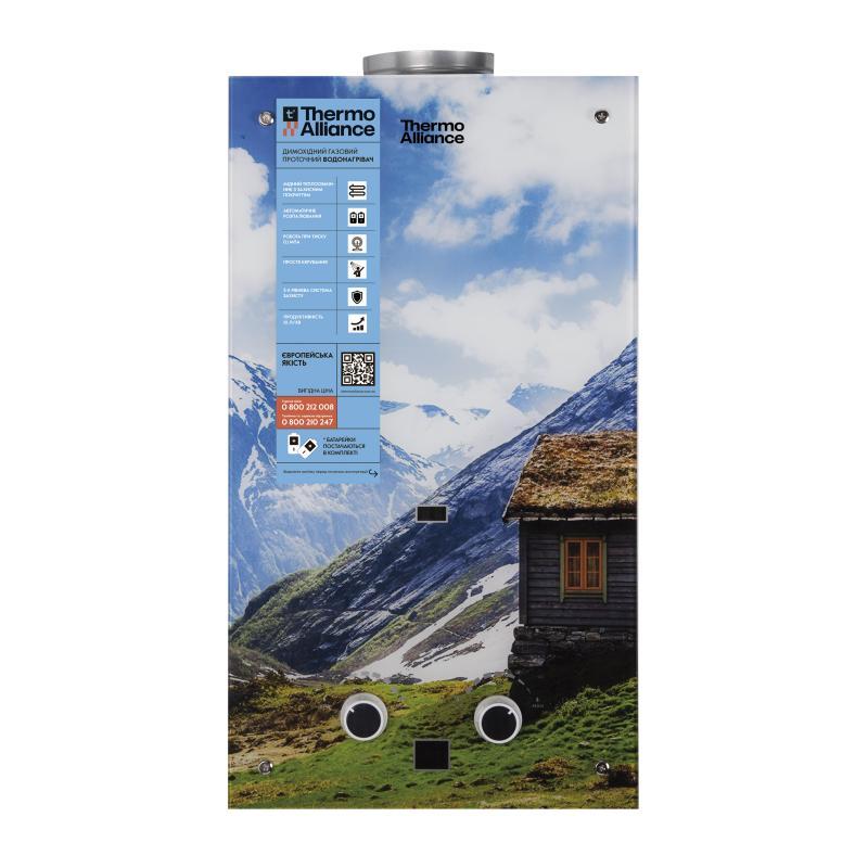 Колонка газова димохідна Thermo Alliance JSD20-10GC 10 л панель скляна з малюнком гори, фото 1