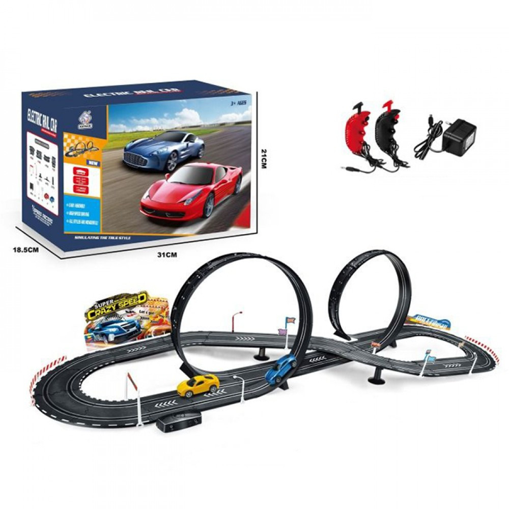 Автотрек KC-6605B, класична гоночна траса для двох гравців, з машинками, пультами, живлення від мережі