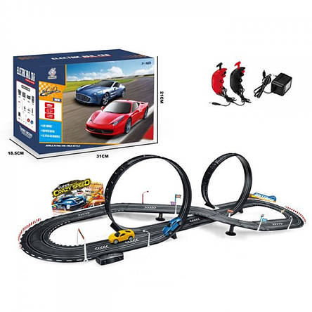 Автотрек KC-6605B, класична гоночна траса для двох гравців, з машинками, пультами, живлення від мережі, фото 1