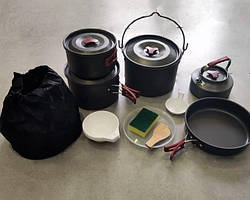 Набір посуду для кемпінгу в похідному мішечку на 15 предметів