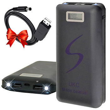 Повербанк 30000 mAh UKC + Подарунок Кабель для роутера 5-12V USB-DC / Зовнішній акумулятор повербанк з дисплеєм