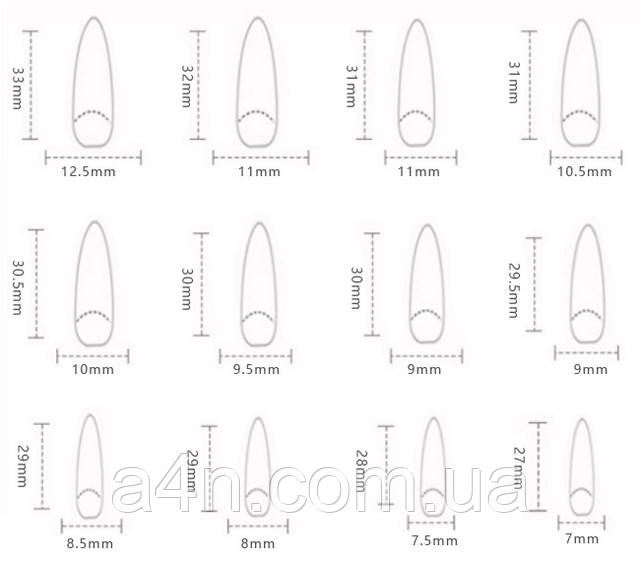 Размеры накладных ногтей