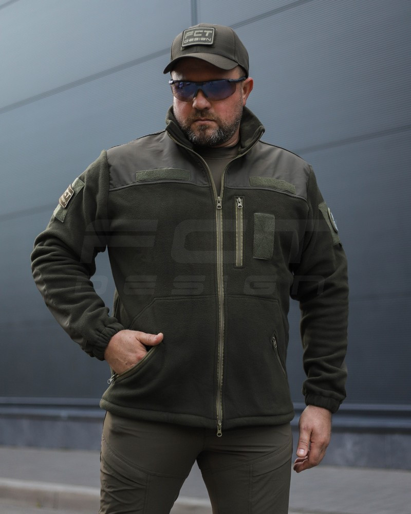 Кофта фліс хакі спрощена з липучками