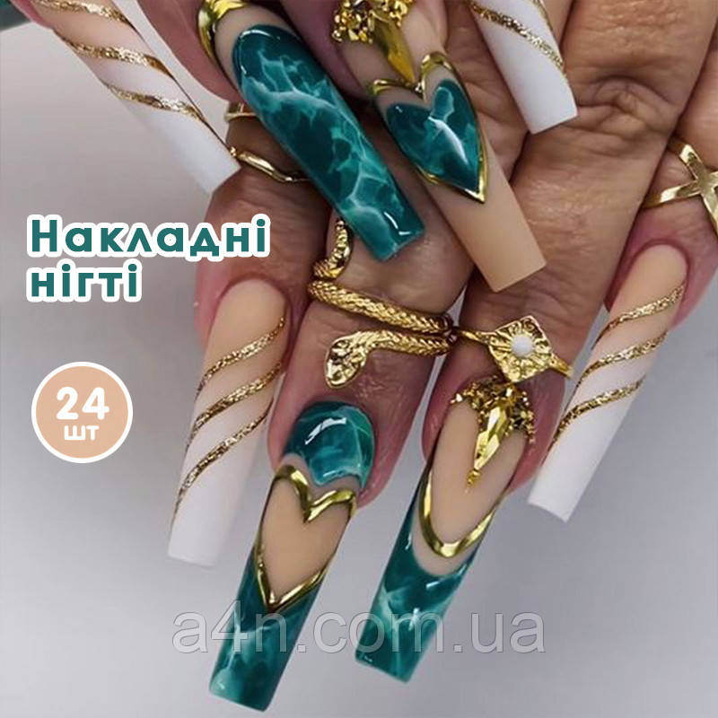 Накладні нігті 24 шт.+ клейові стики та міні-пилочка для нігтів, типси балерина для манікюру