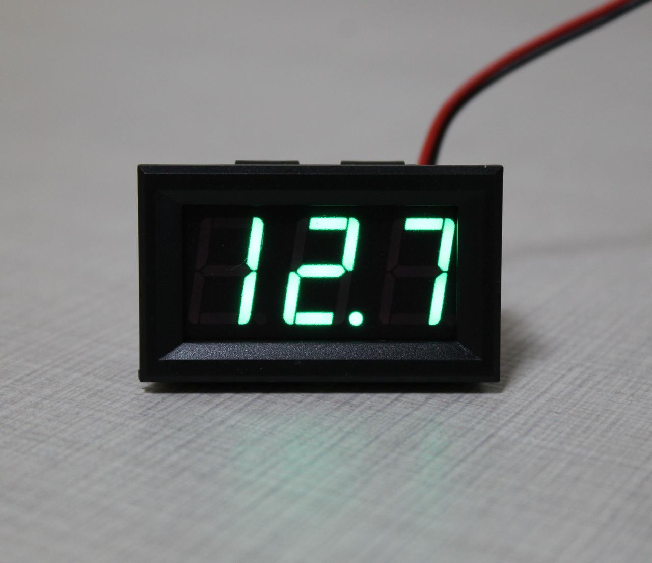 Вольтметр постійного струму LED 0,56" один канал вимірювання 4.5 - 30.0 В захист переполюсування зелений