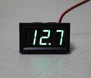 Вольтметр постійного струму LED 0,56" один канал вимірювання 4.5 - 30.0 В захист переполюсування зелений, фото 1