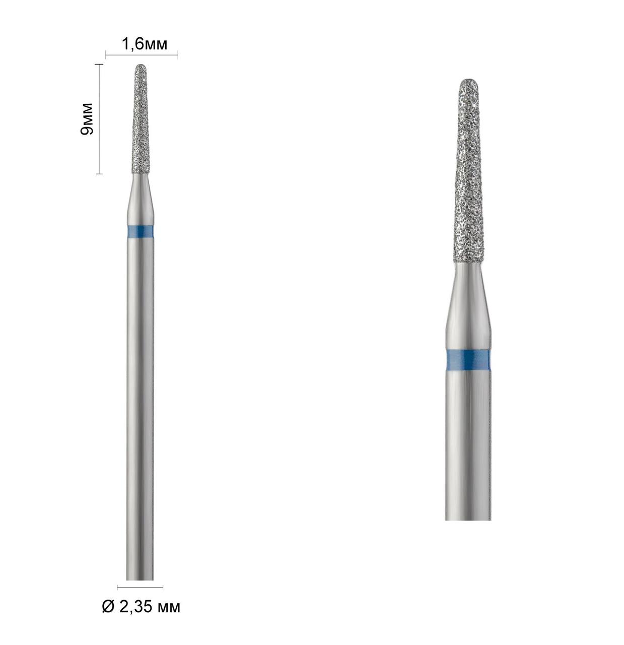Фреза алмазна Ø 1.6 мм 198 конус закруглений, синя насічка 524-016 DLX, фото 1