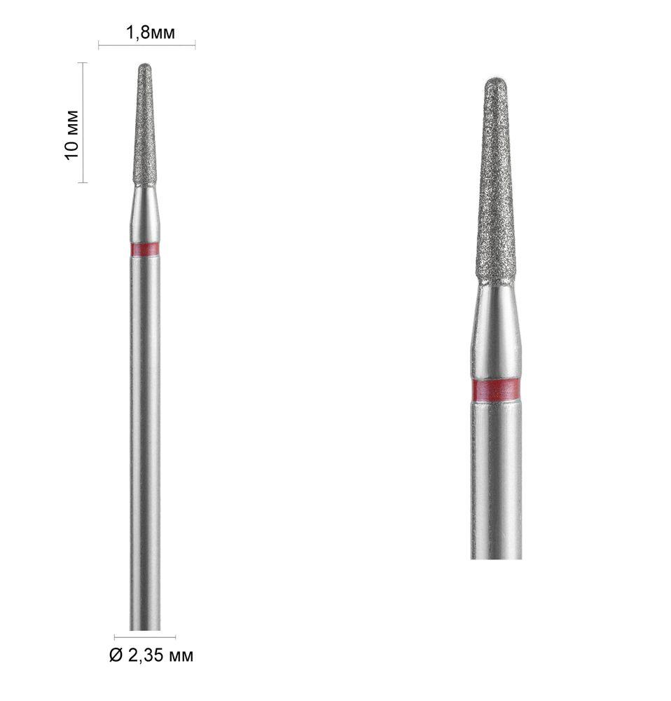 Фреза алмазна Ø 1.8 мм 198 конус закруглений, червона насічка 514-018 DLX, фото 1