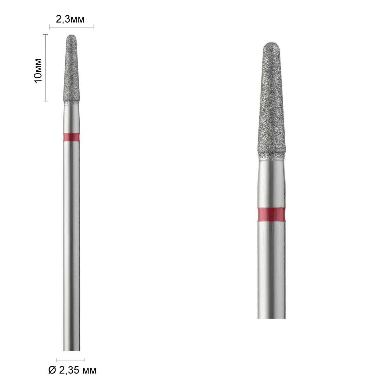 Фреза алмазна Ø 2.3 мм 198 конус закруглений, червона насічка 514-023 DLX, фото 1
