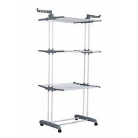 Багатоярусна вертикальна сушарка для одягу сіра Bonro  B07, компактна з регульованими полицями, для дому антикорозійна