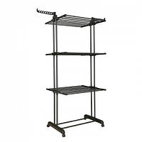 Багатоярусна вертикальна сушарка для одягу чорна Bonro  B07, компактна з регульованими полицями, для дому антикорозійна