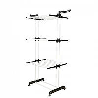 Багатоярусна вертикальна сушарка для одягу чорно-біла B07, компактна з регульованими полицями, для дому антикорозійна