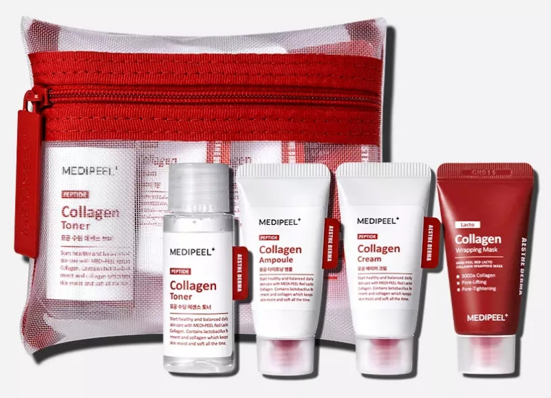 Набір мініатюр косметики з колагеном Medi-Peel Red Lacto Collagen Skin Care Trial Kit 3*15 + 30 мл