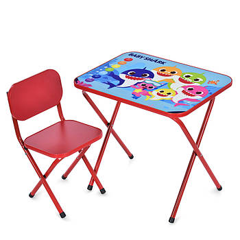 Столик зі стільцем Bambi дитячий складний M 5960-3 Baby Shark Червоний