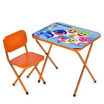 Столик зі стільцем Bambi дитячий складний M 5960-7 Baby Shark Помаранчевий