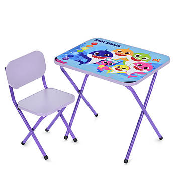 Столик зі стільцем Bambi дитячий складний M 5960-9 Baby Shark Фіолетовий