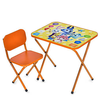 Столик зі стільцем Bambi дитячий складний M 5964-7 Звірята Помаранчевий