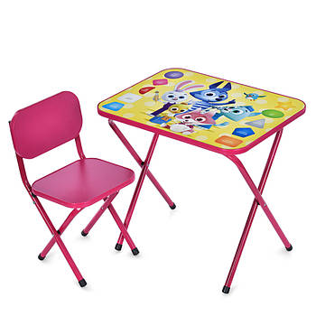 Столик зі стільцем Bambi дитячий складний M 5964-8 Звірята Рожевий