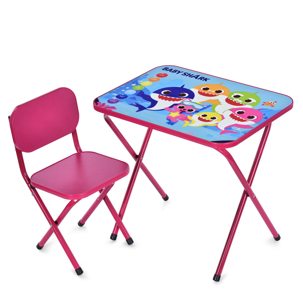 Столик зі стільцем Bambi дитячий складний M 5960-8 Baby Shark Рожевий